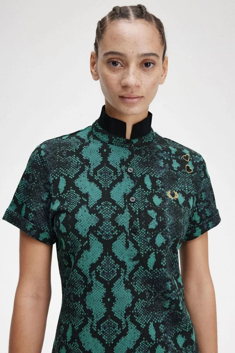 fred perry snake print womens polo shirt deep mint
