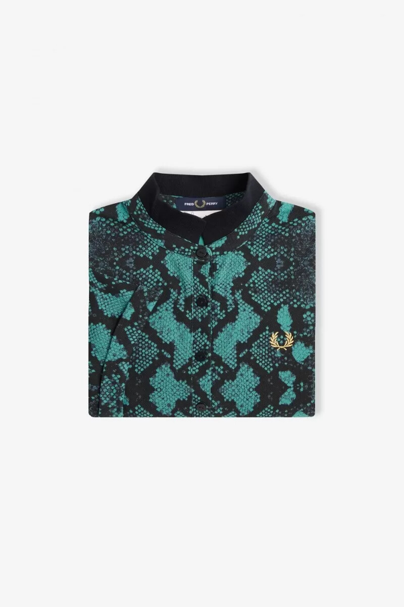 fred perry snake print womens polo shirt deep mint