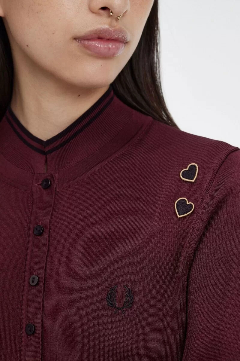 fred perry knitted womens shirt oxblood