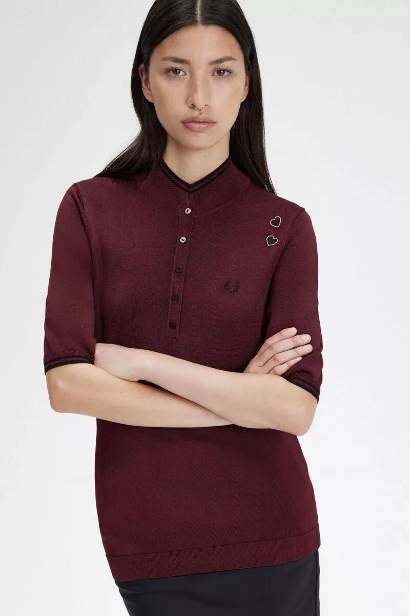 fred perry knitted womens shirt oxblood