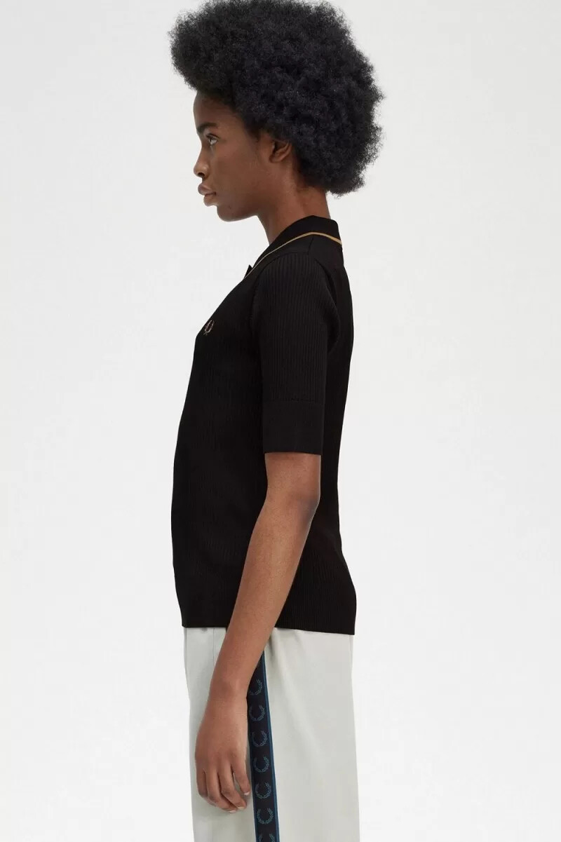 fred perry ribbed knitted womens shirt black