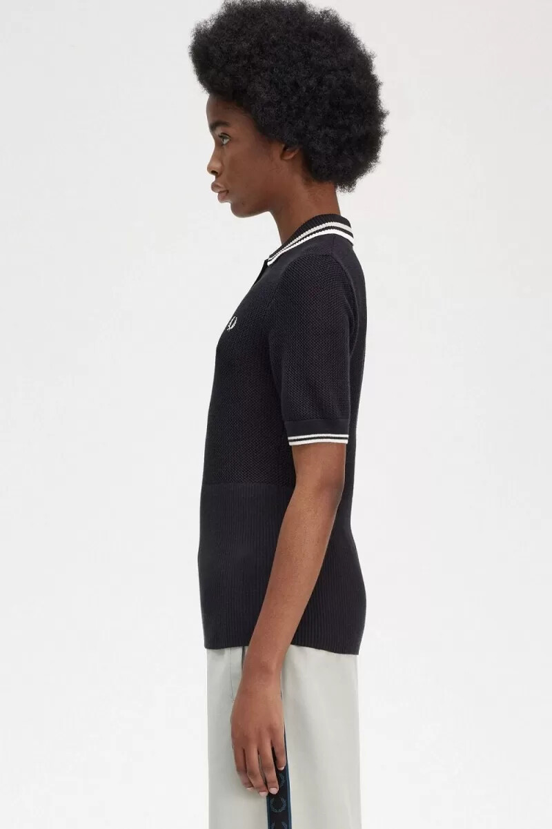 fred perry open-knitted womens shirt black