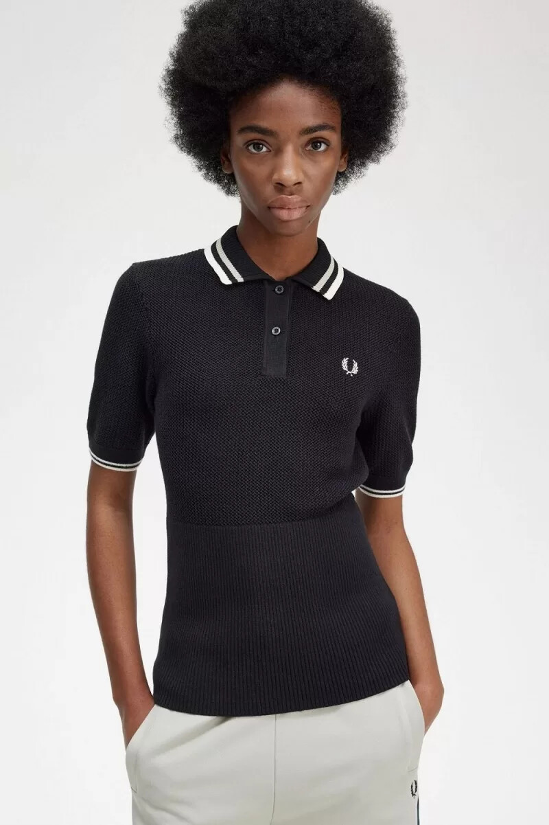 fred perry open-knitted womens shirt black