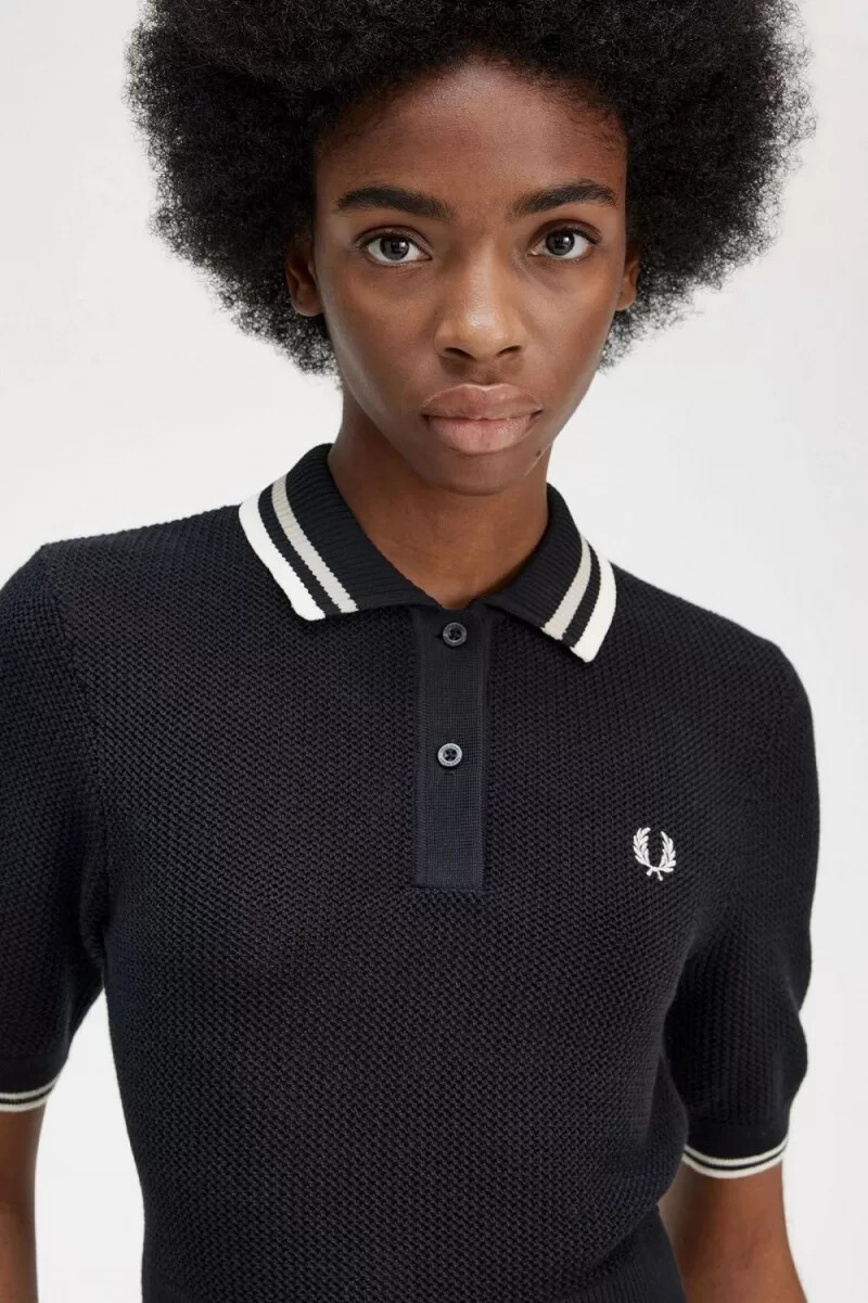 fred perry open-knitted womens shirt black