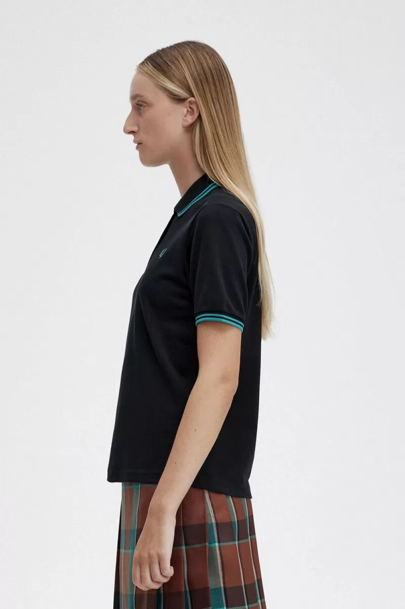 fred perry g3600 womens shirt black deep mint deep mint