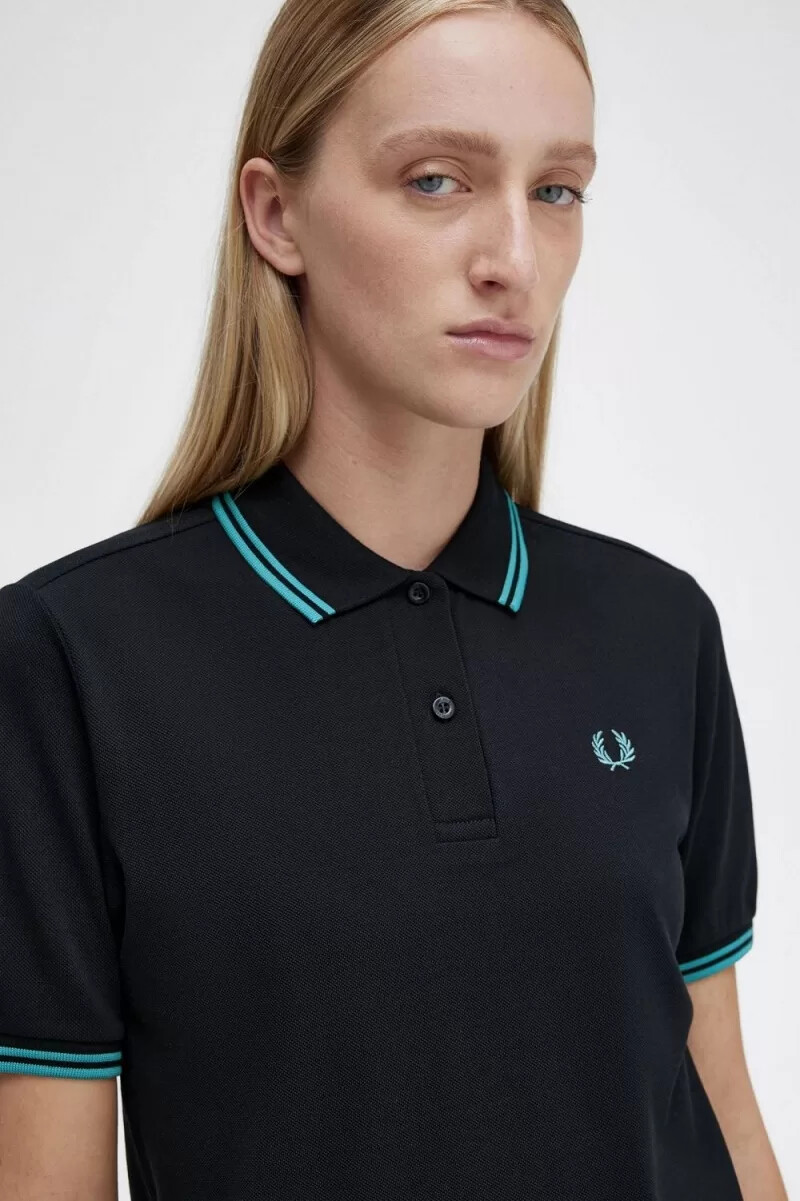 fred perry g3600 womens shirt black deep mint deep mint