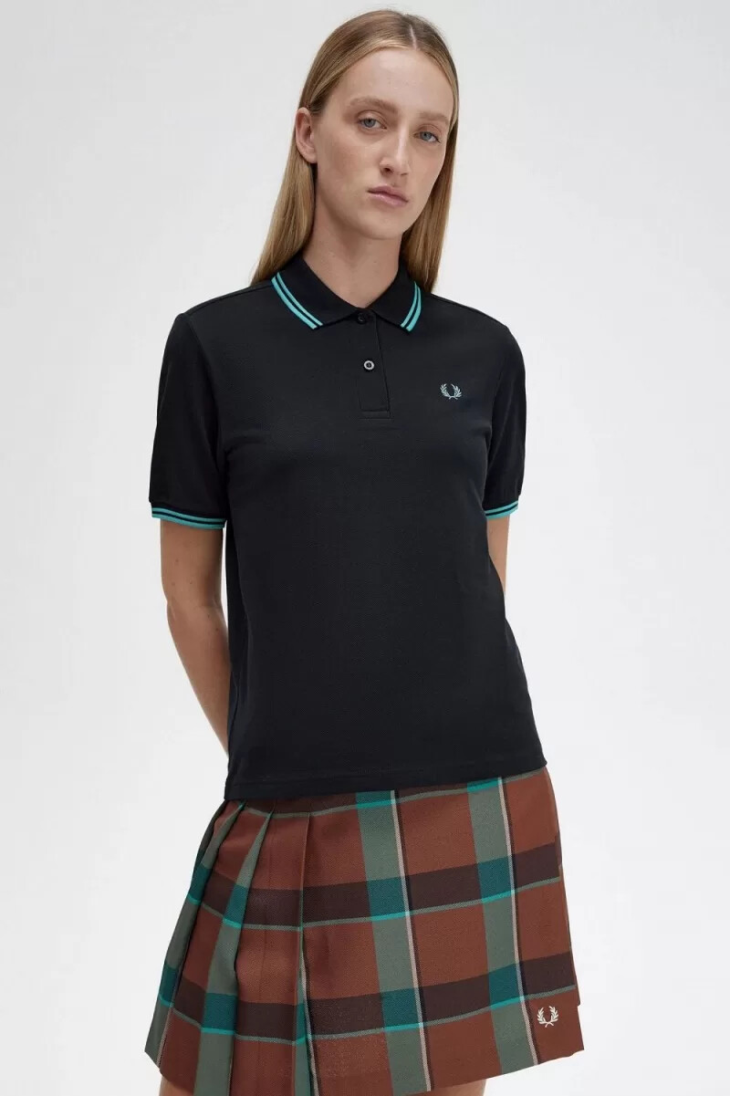 fred perry g3600 womens shirt black deep mint deep mint