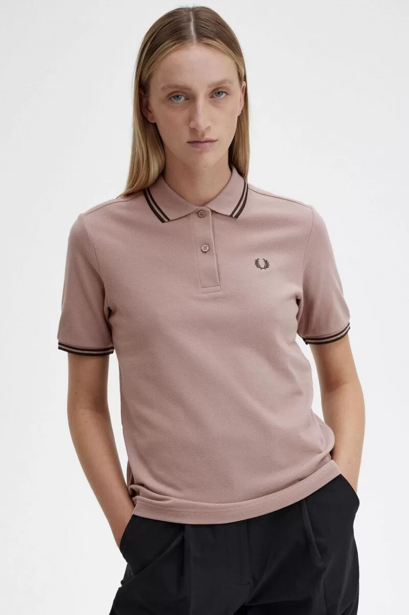 fred perry g3600 womens shirt dark pink burnt tobacco