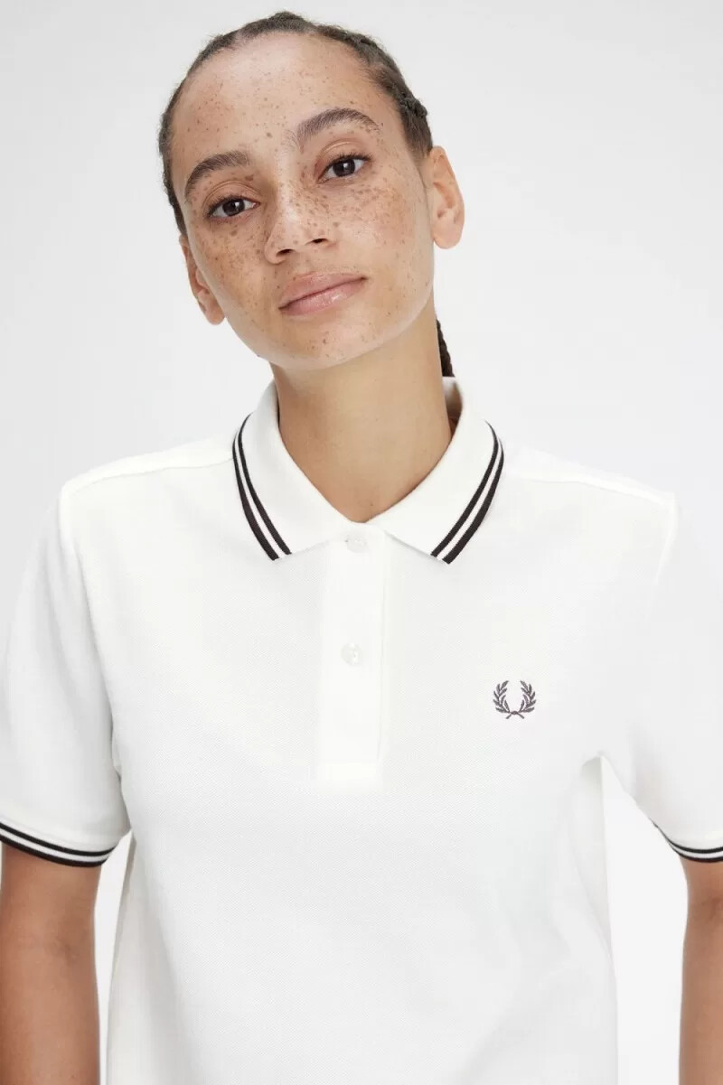 fred perry g3600 womens shirt snow white dark red