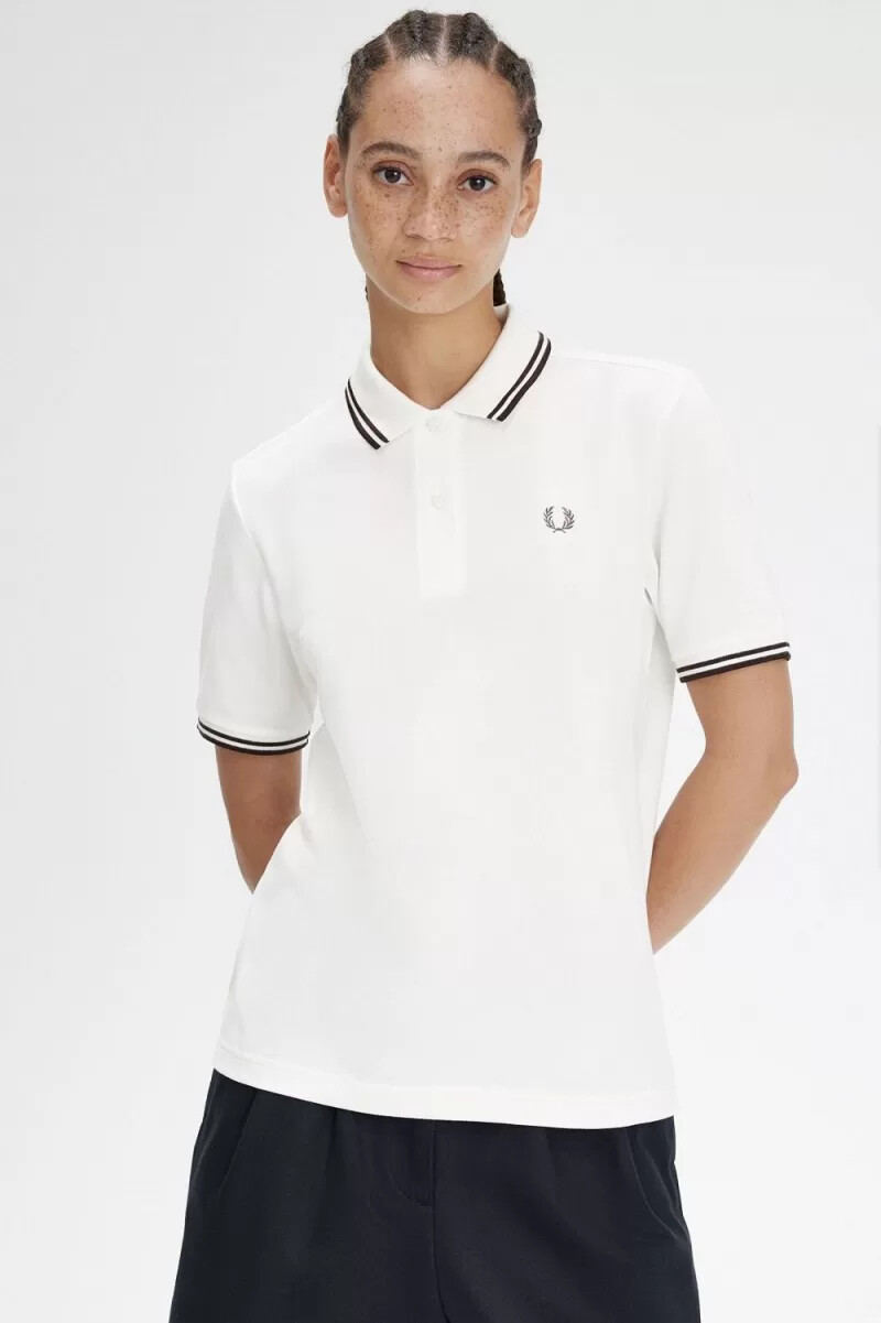 fred perry g3600 womens shirt snow white dark red