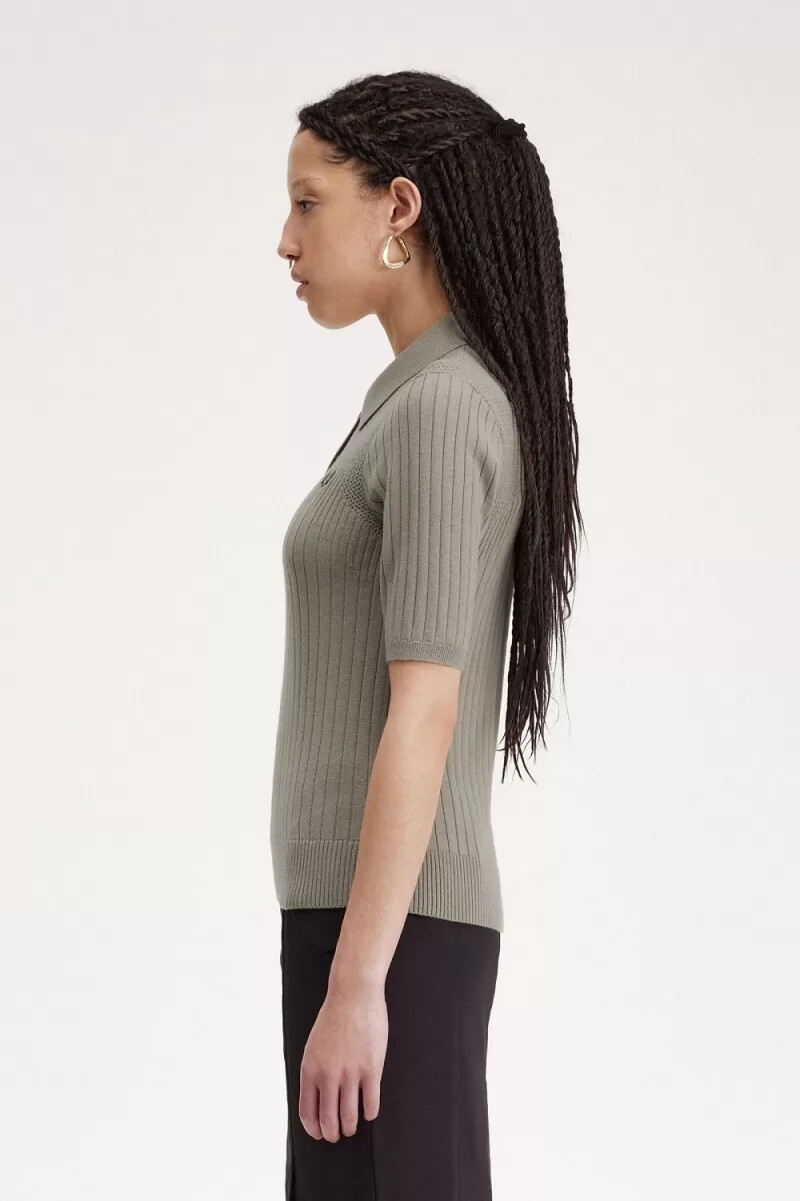 fred perry pointelle detail knitted womens shirt warm grey