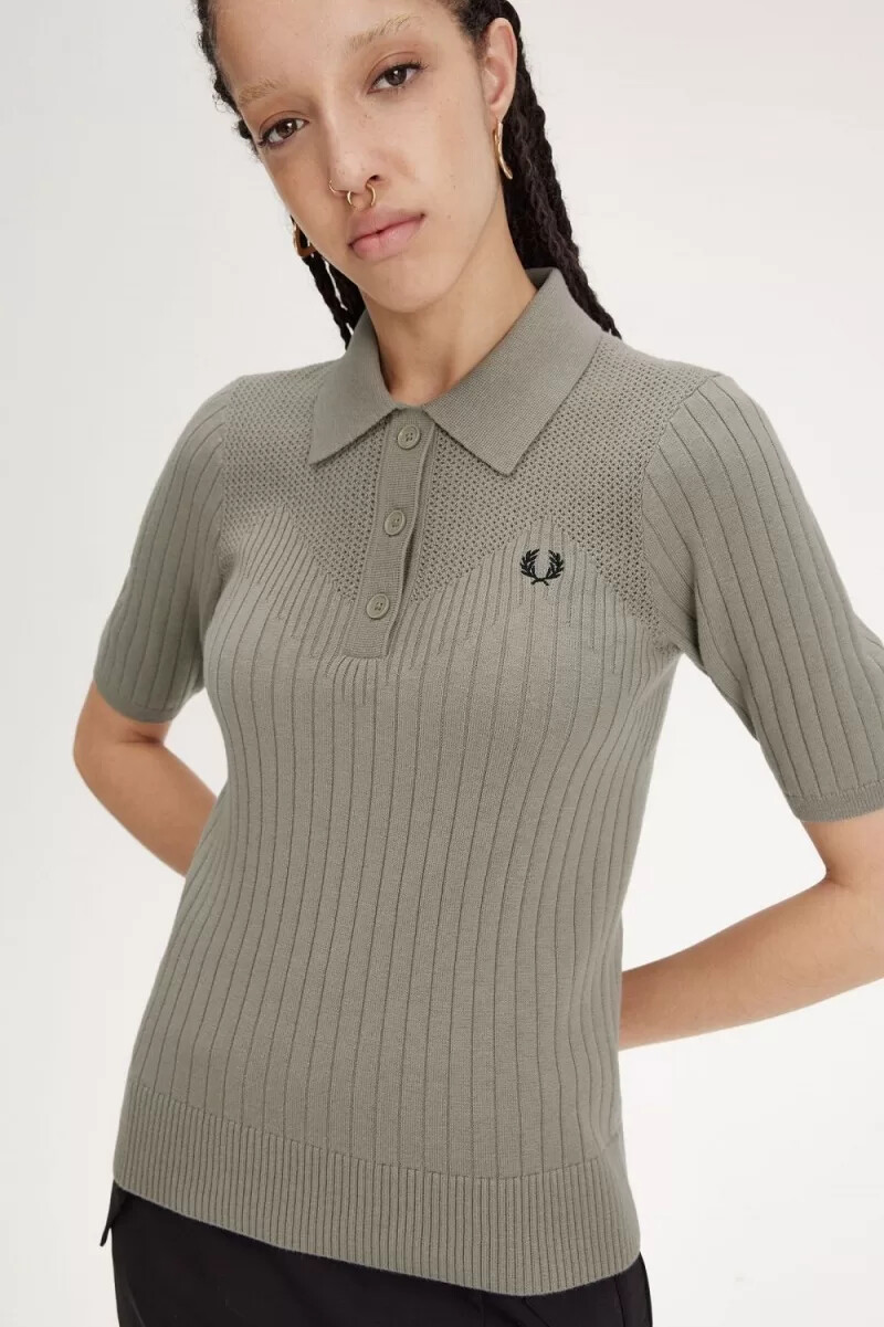 fred perry pointelle detail knitted womens shirt warm grey