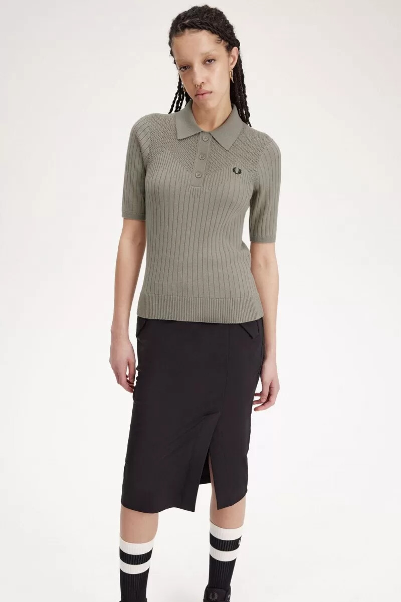 fred perry pointelle detail knitted womens shirt warm grey