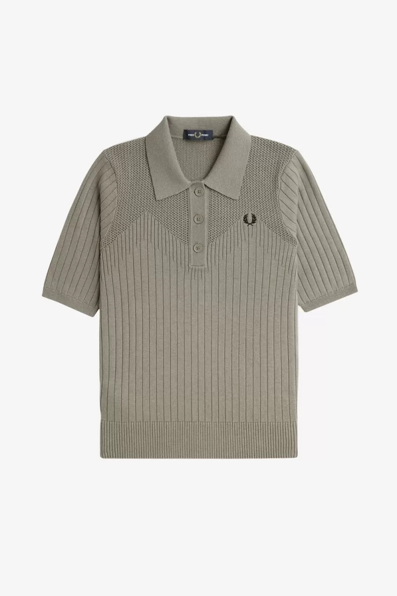 fred perry pointelle detail knitted womens shirt warm grey