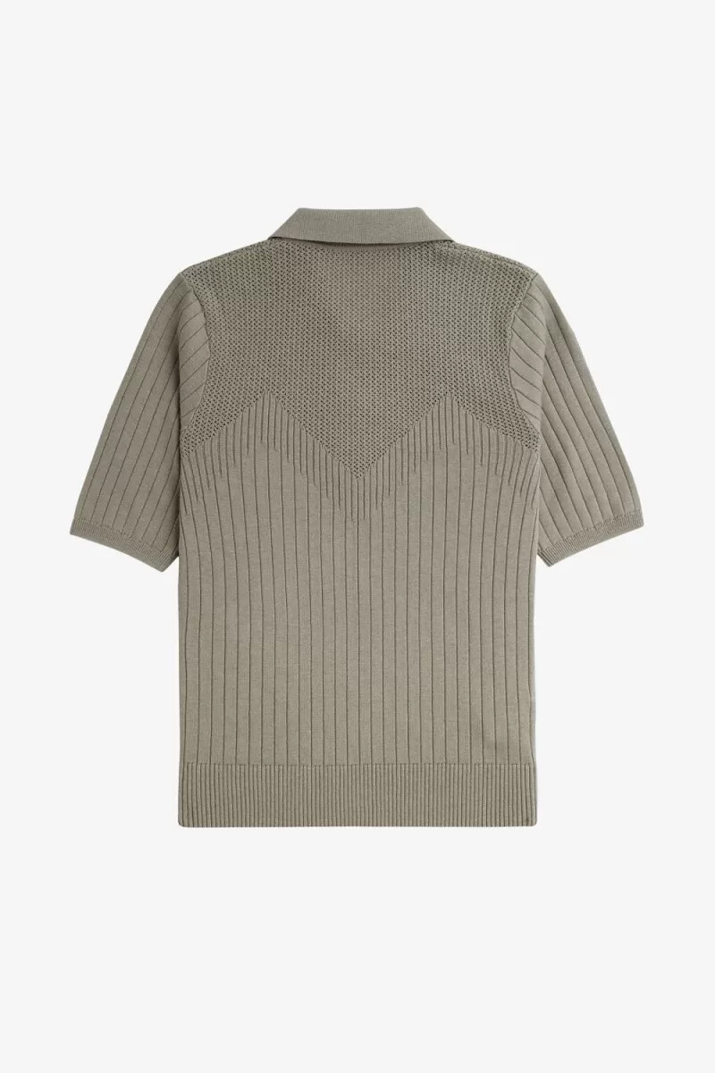 fred perry pointelle detail knitted womens shirt warm grey