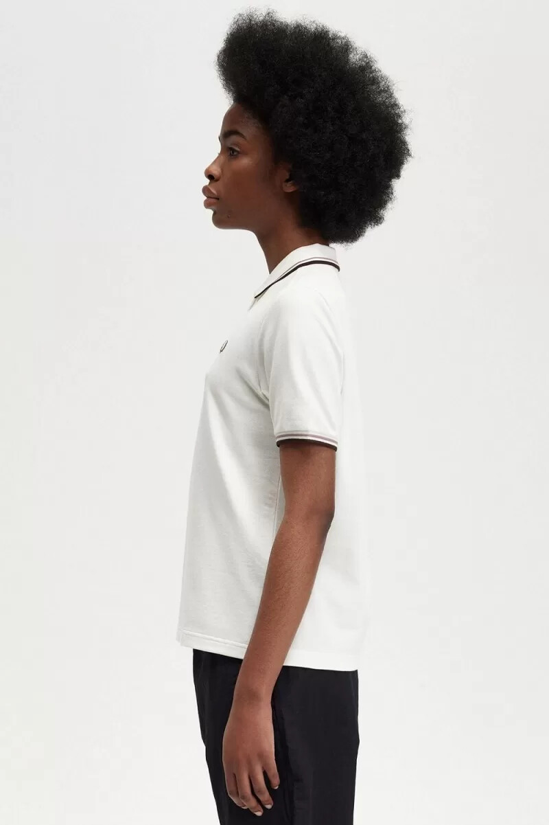 fred perry g3600 womens shirt snow white dark pink burnt tobacco