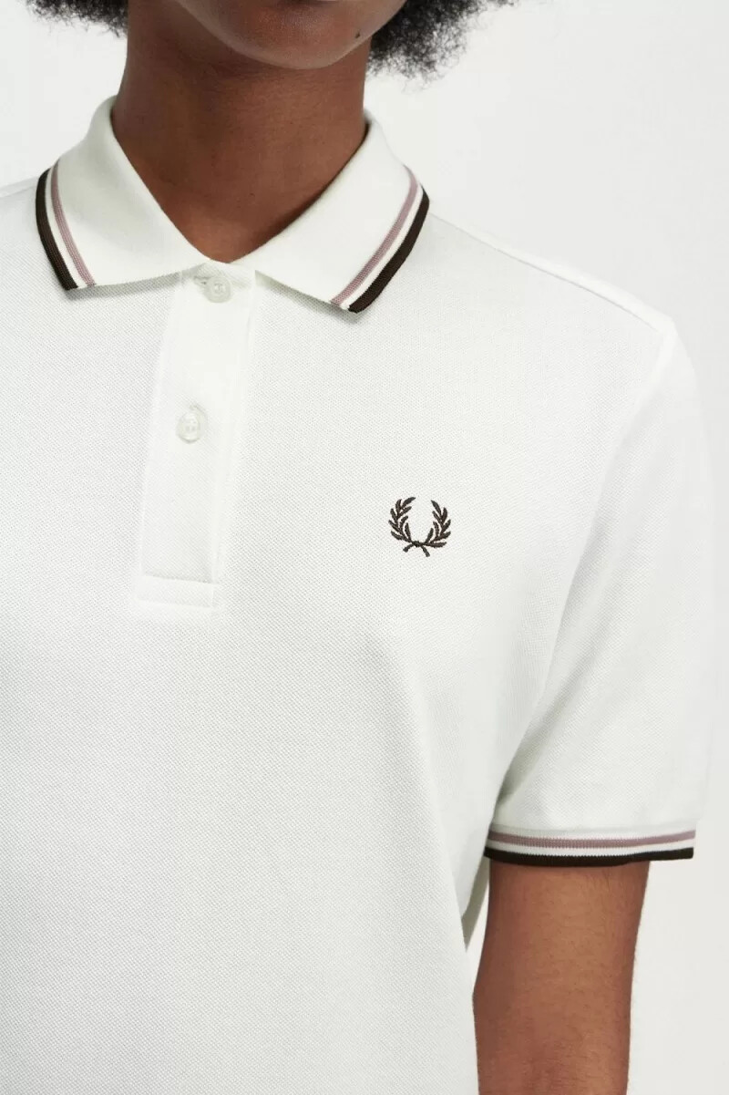 fred perry g3600 womens shirt snow white dark pink burnt tobacco
