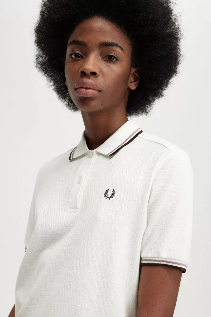 fred perry g3600 womens shirt snow white dark pink burnt tobacco