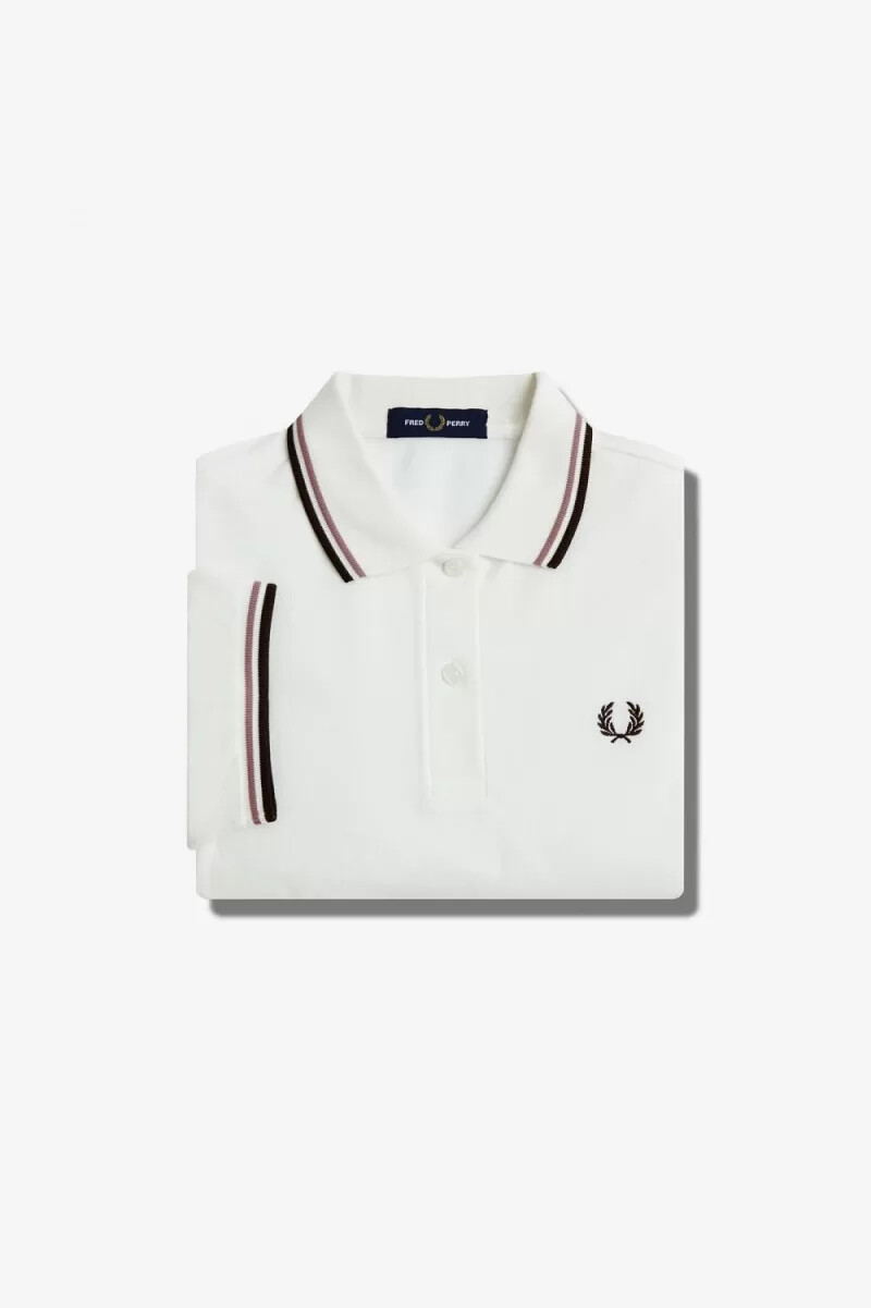 fred perry g3600 womens shirt snow white dark pink burnt tobacco
