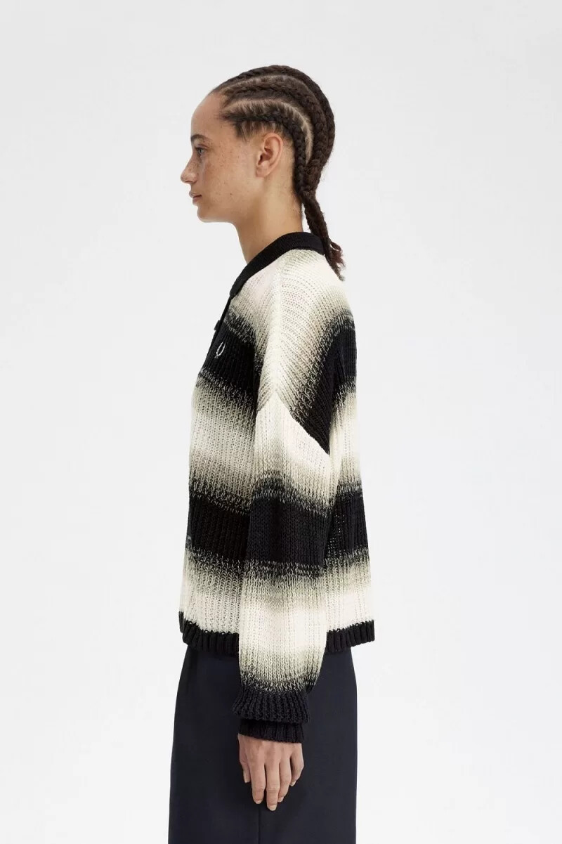 fred perry striped open-knit womens shirt black