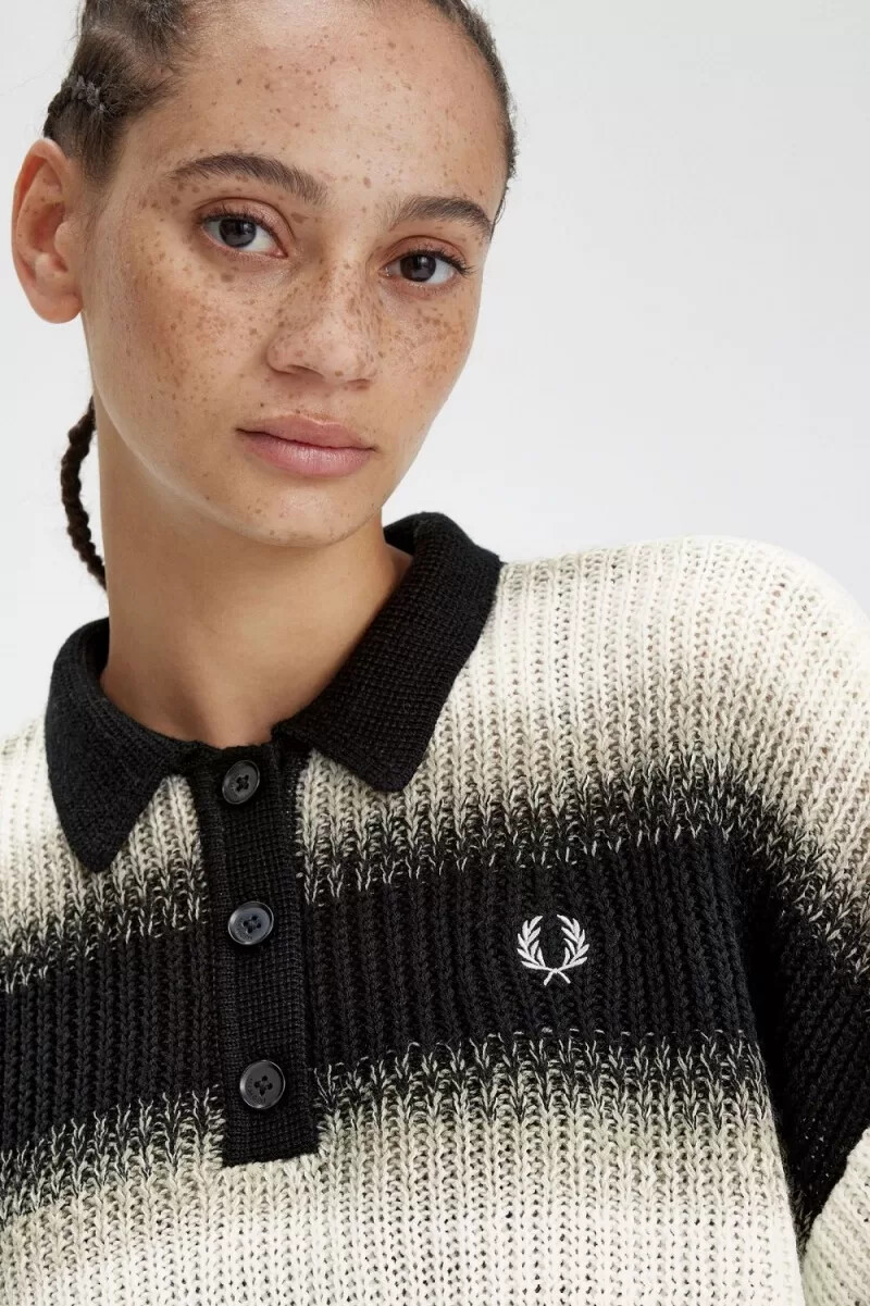 fred perry striped open-knit womens shirt black