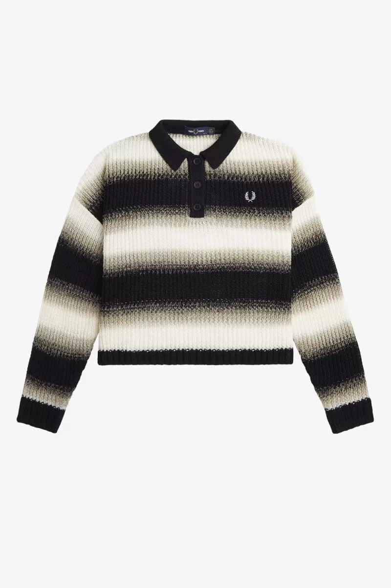fred perry striped open-knit womens shirt black