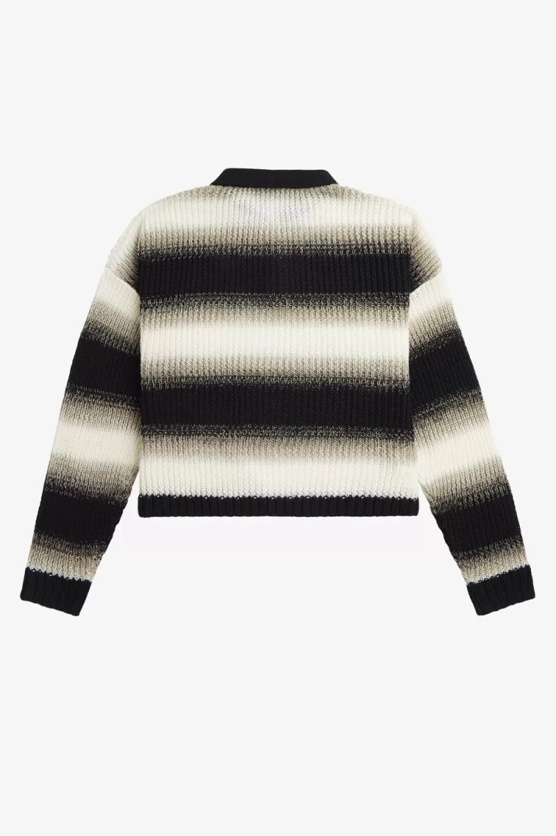fred perry striped open-knit womens shirt black