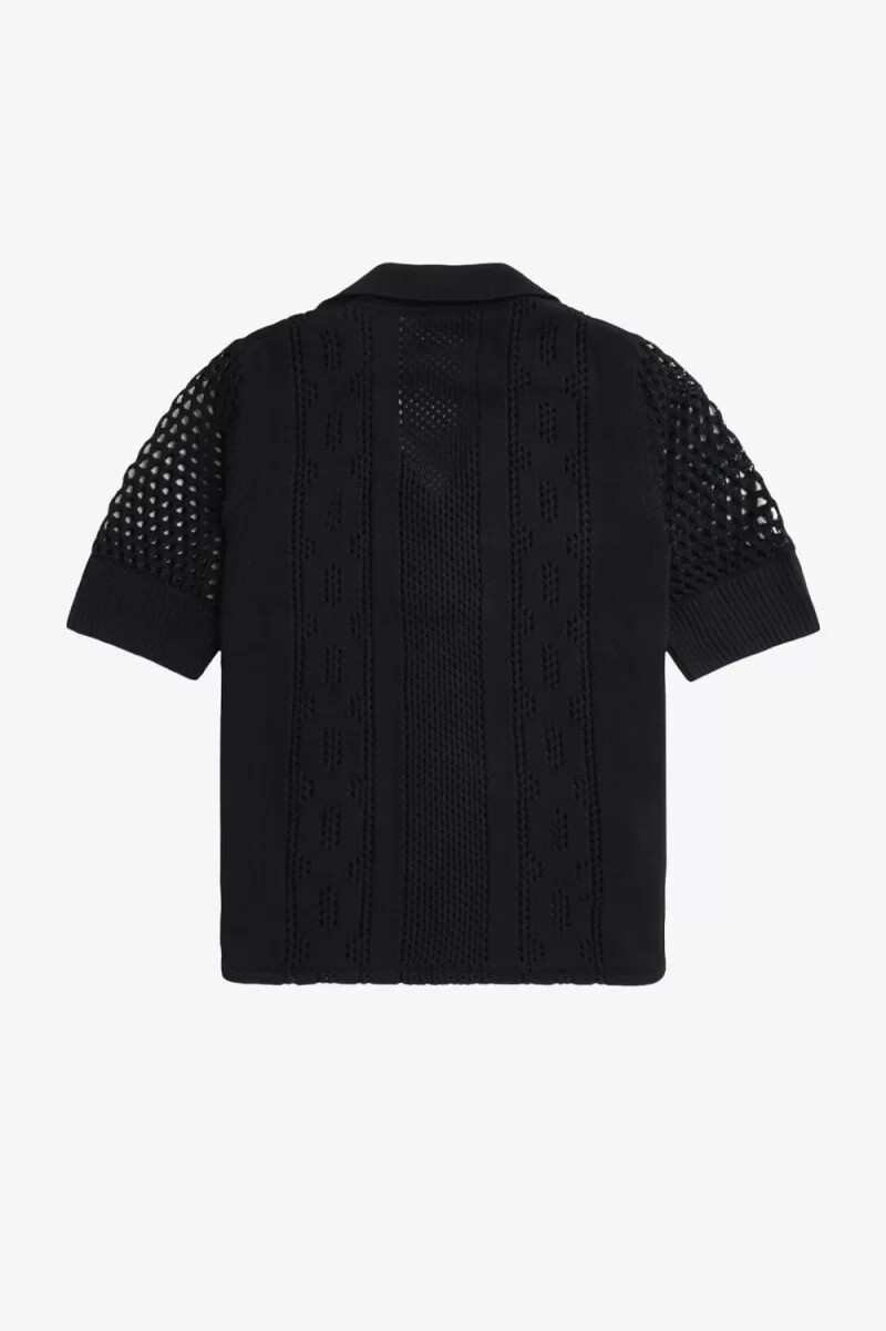 fred perry open-knit button-through womens shirt black