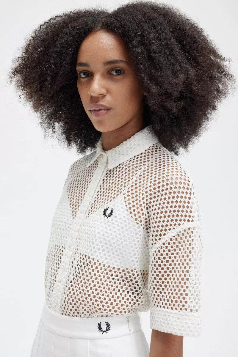 fred perry open-knit womens shirt snow white