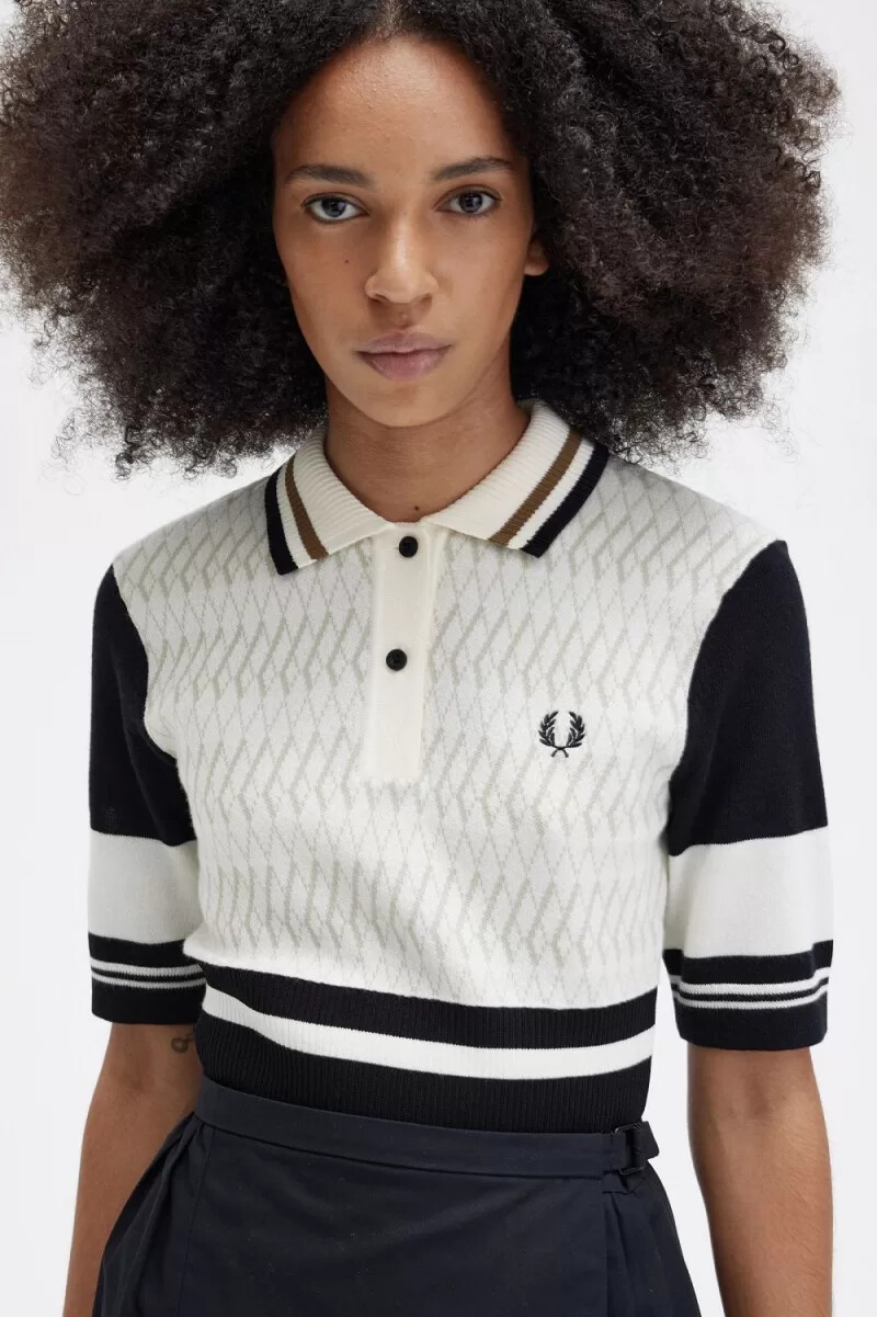 fred perry jacquard knitted womens shirt beige