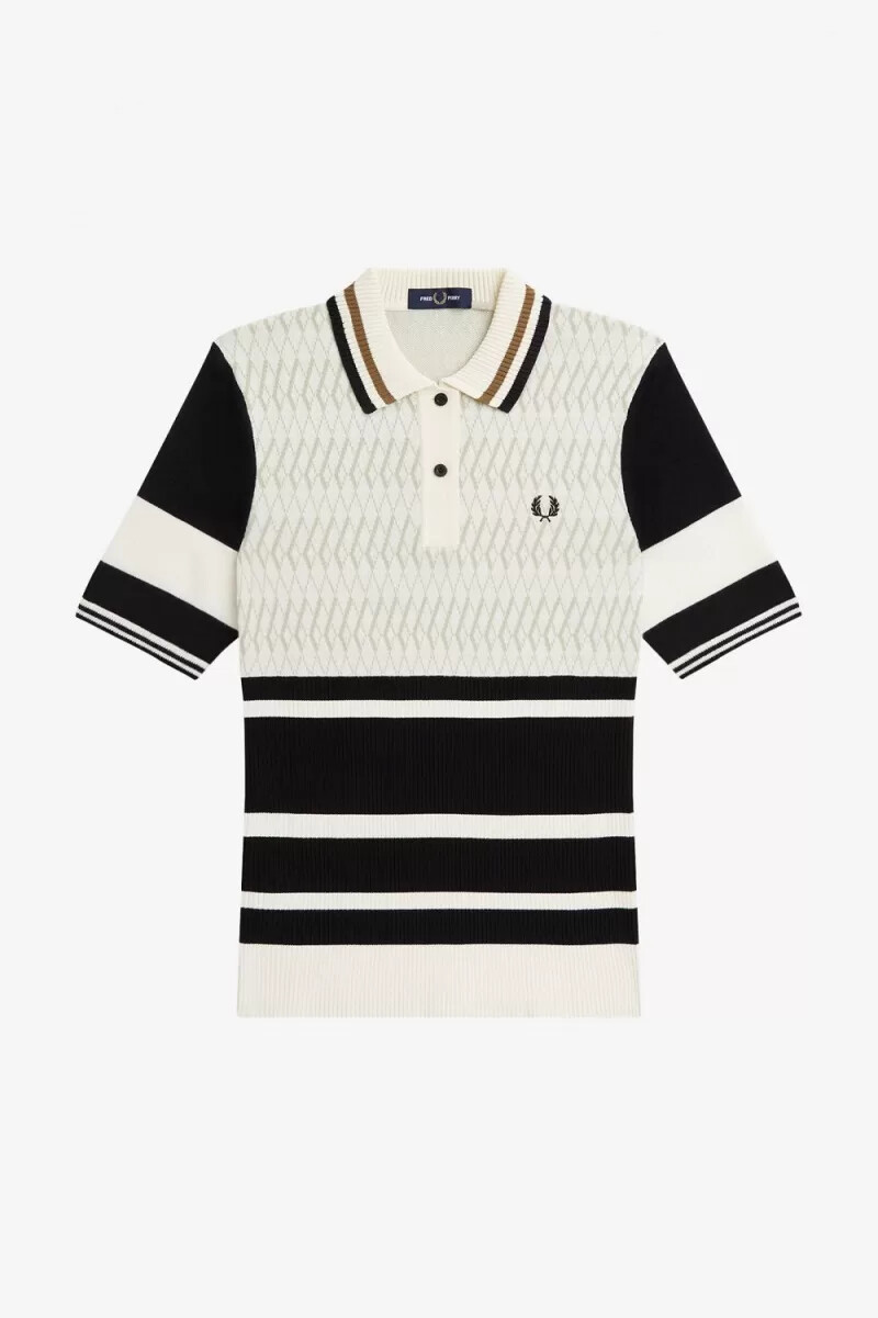 fred perry jacquard knitted womens shirt beige