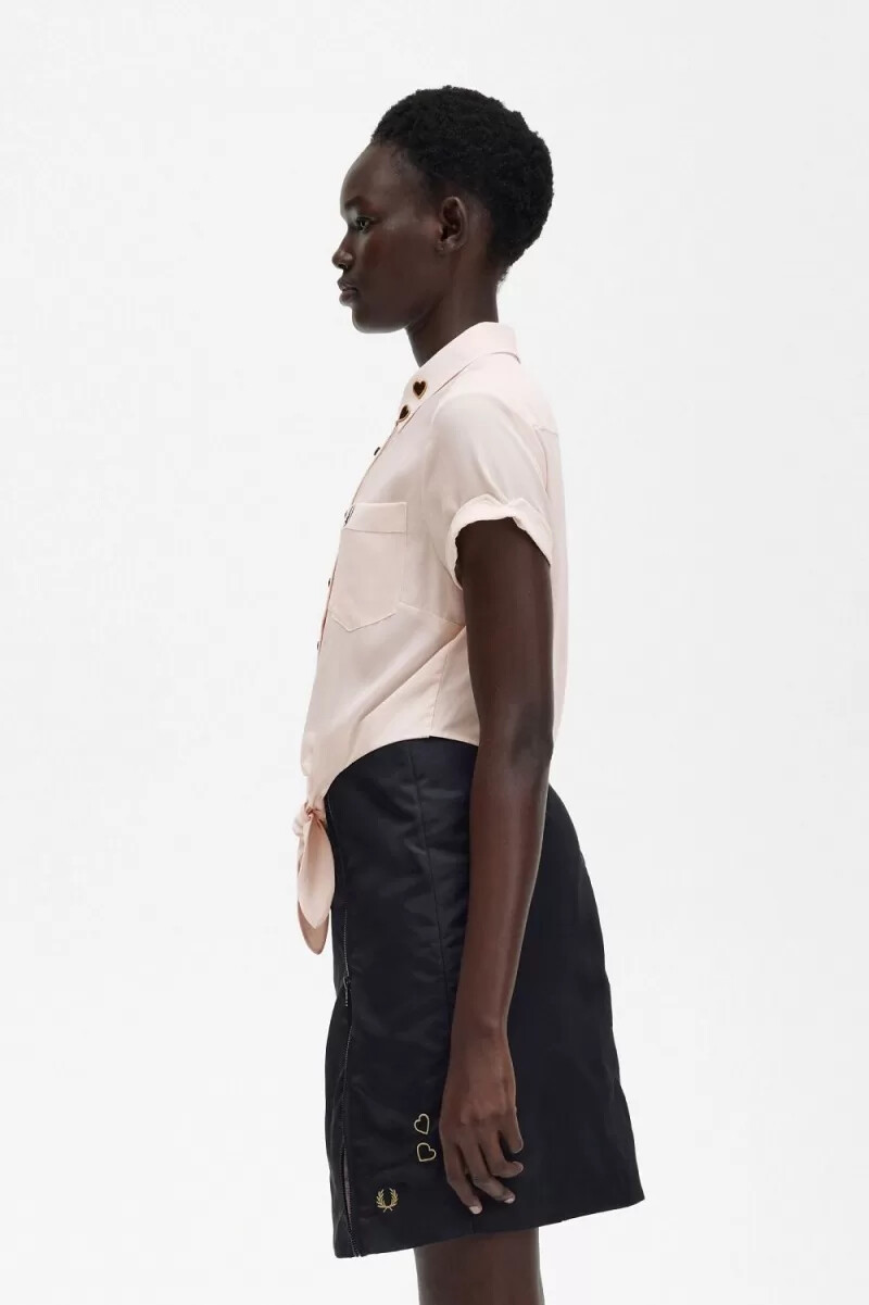 fred perry embroidered tie-front womens shirt milky pink