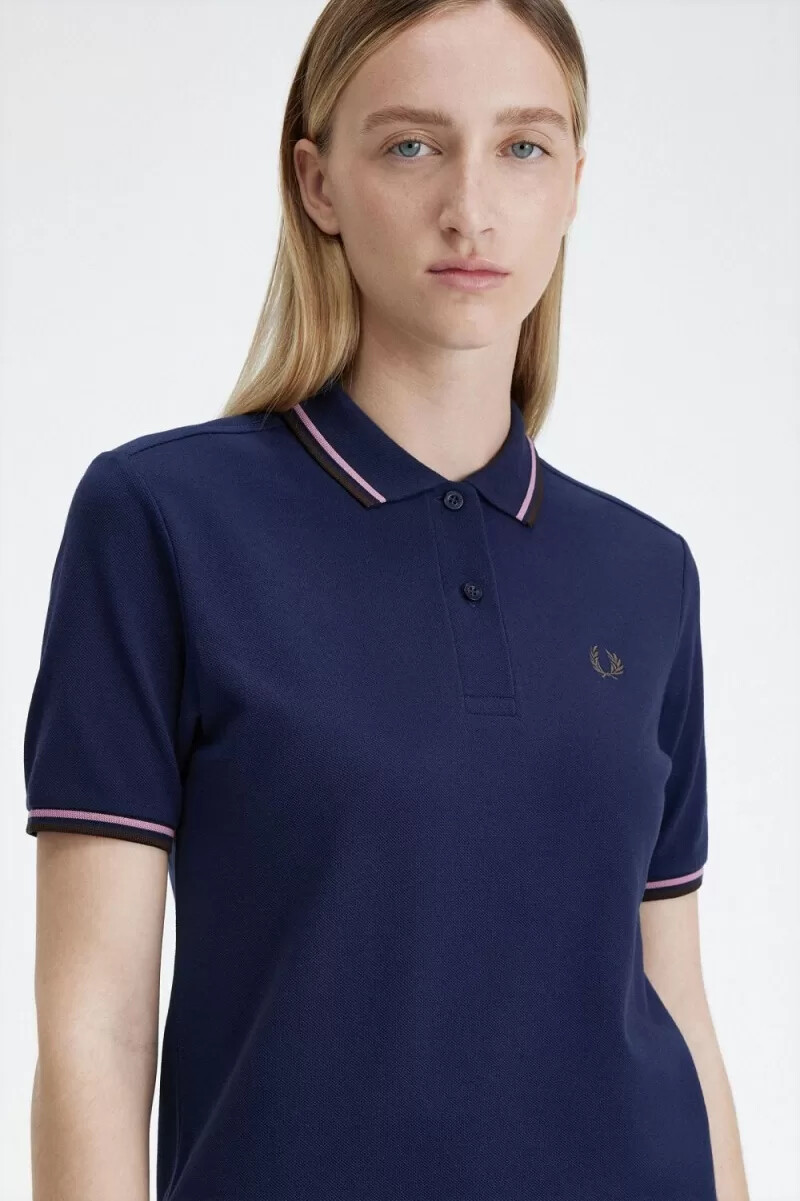 fred perry g3600 womens shirt french navy dusty rose pink dark red