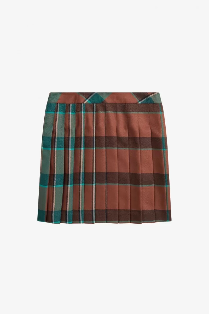fred perry pleated tartan womens skirts whisky brown