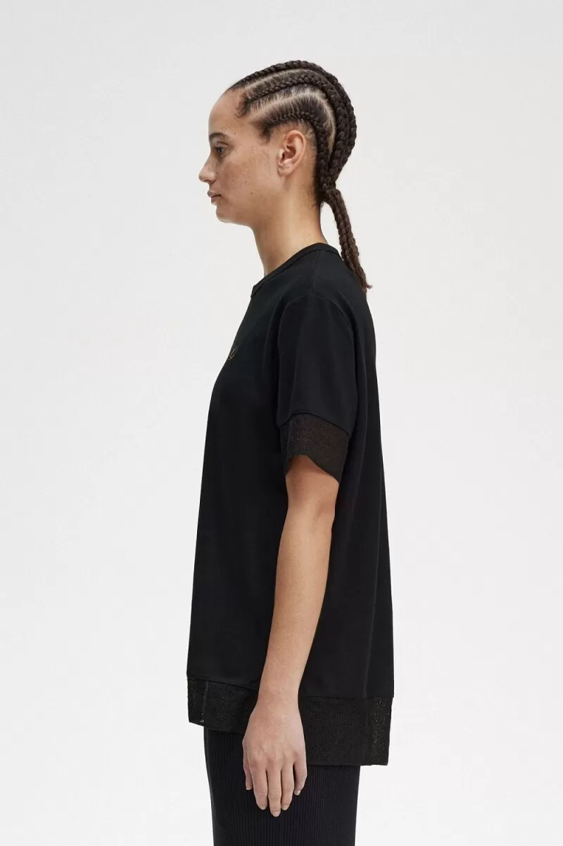 fred perry sheer trim piqué womens t-shirt black