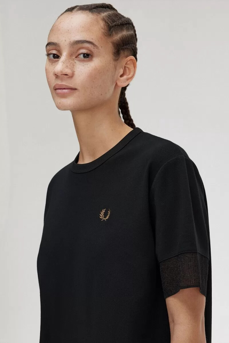 fred perry sheer trim piqué womens t-shirt black