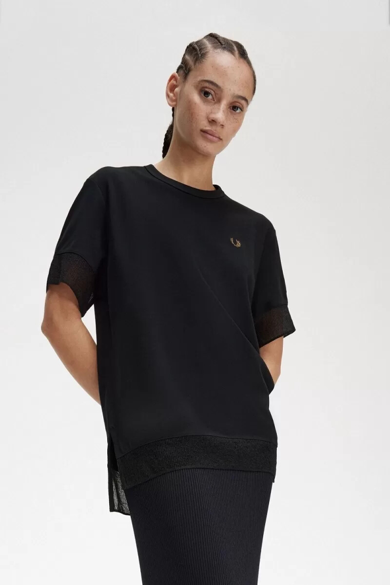 fred perry sheer trim piqué womens t-shirt black