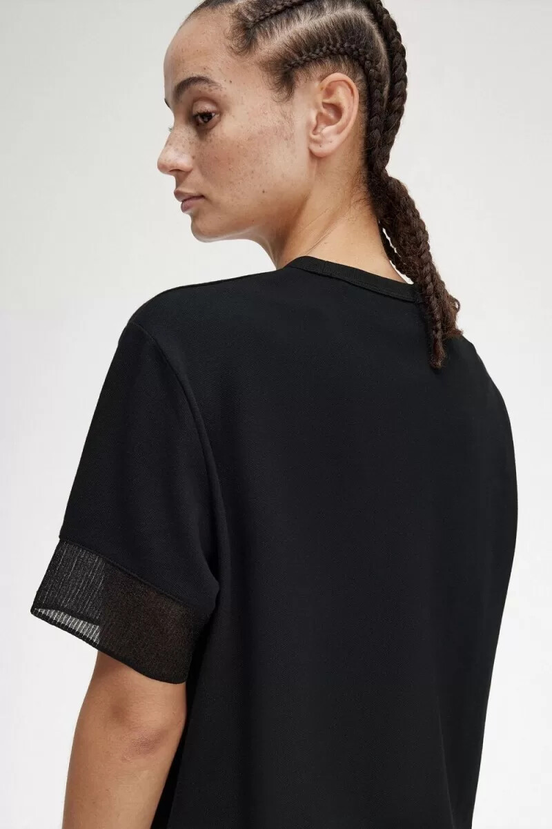 fred perry sheer trim piqué womens t-shirt black