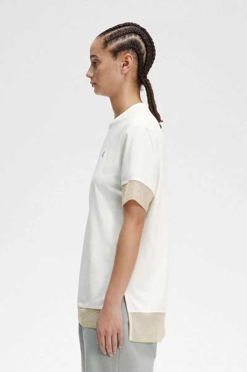 fred perry sheer trim piqué womens t-shirt snow white