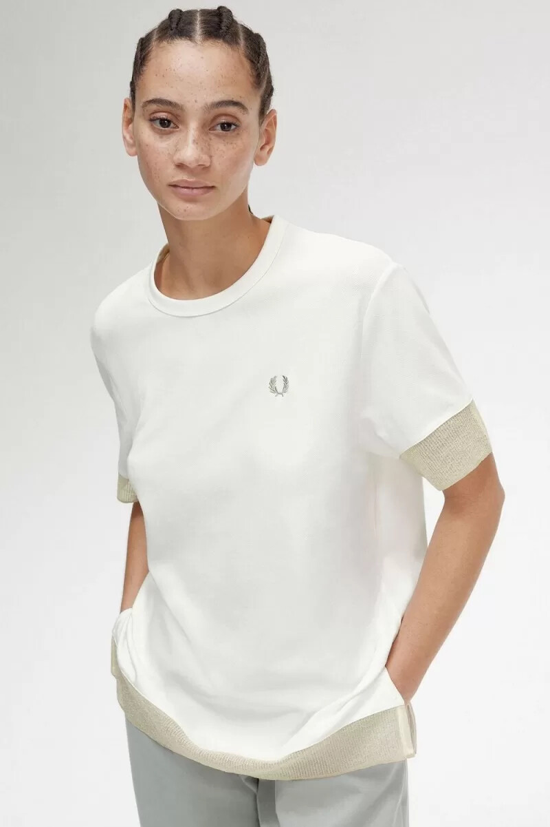 fred perry sheer trim piqué womens t-shirt snow white