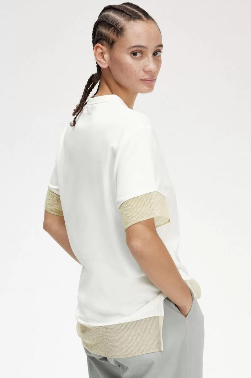 fred perry sheer trim piqué womens t-shirt snow white