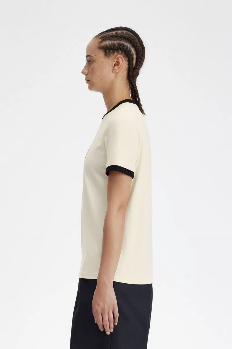 fred perry flocked laurel wreath womens t-shirt beige