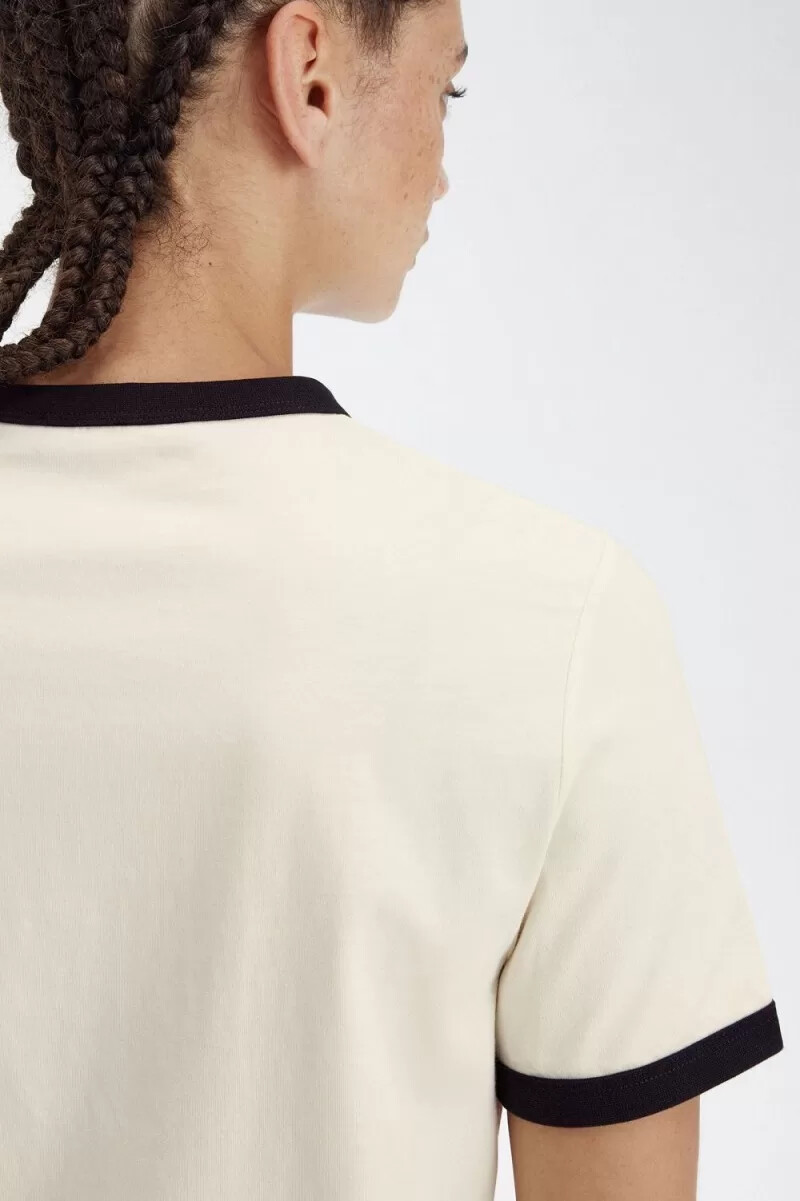 fred perry flocked laurel wreath womens t-shirt beige