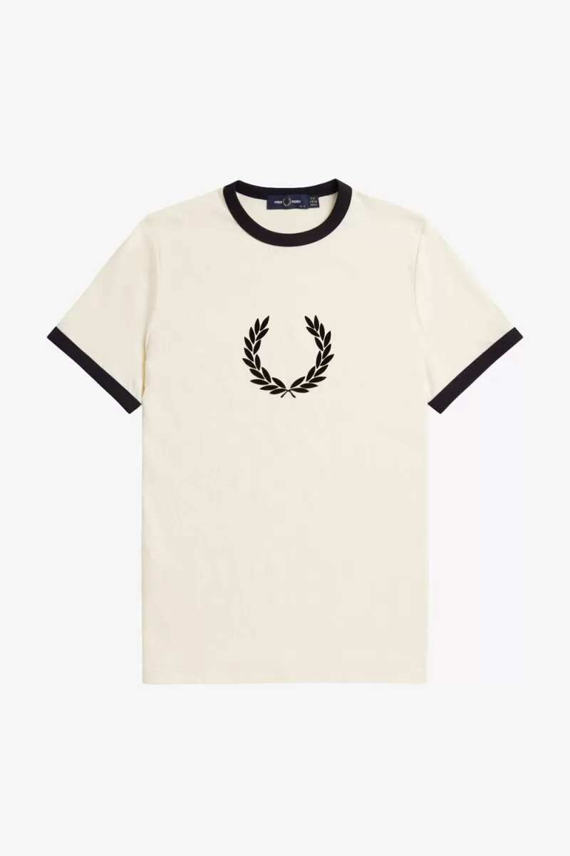 fred perry flocked laurel wreath womens t-shirt beige