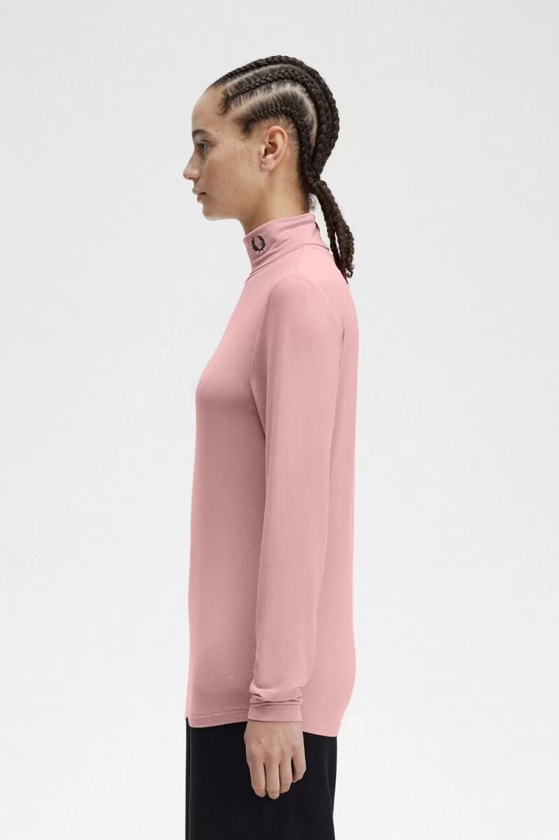fred perry roll neck womens t-shirt dusty rose pink
