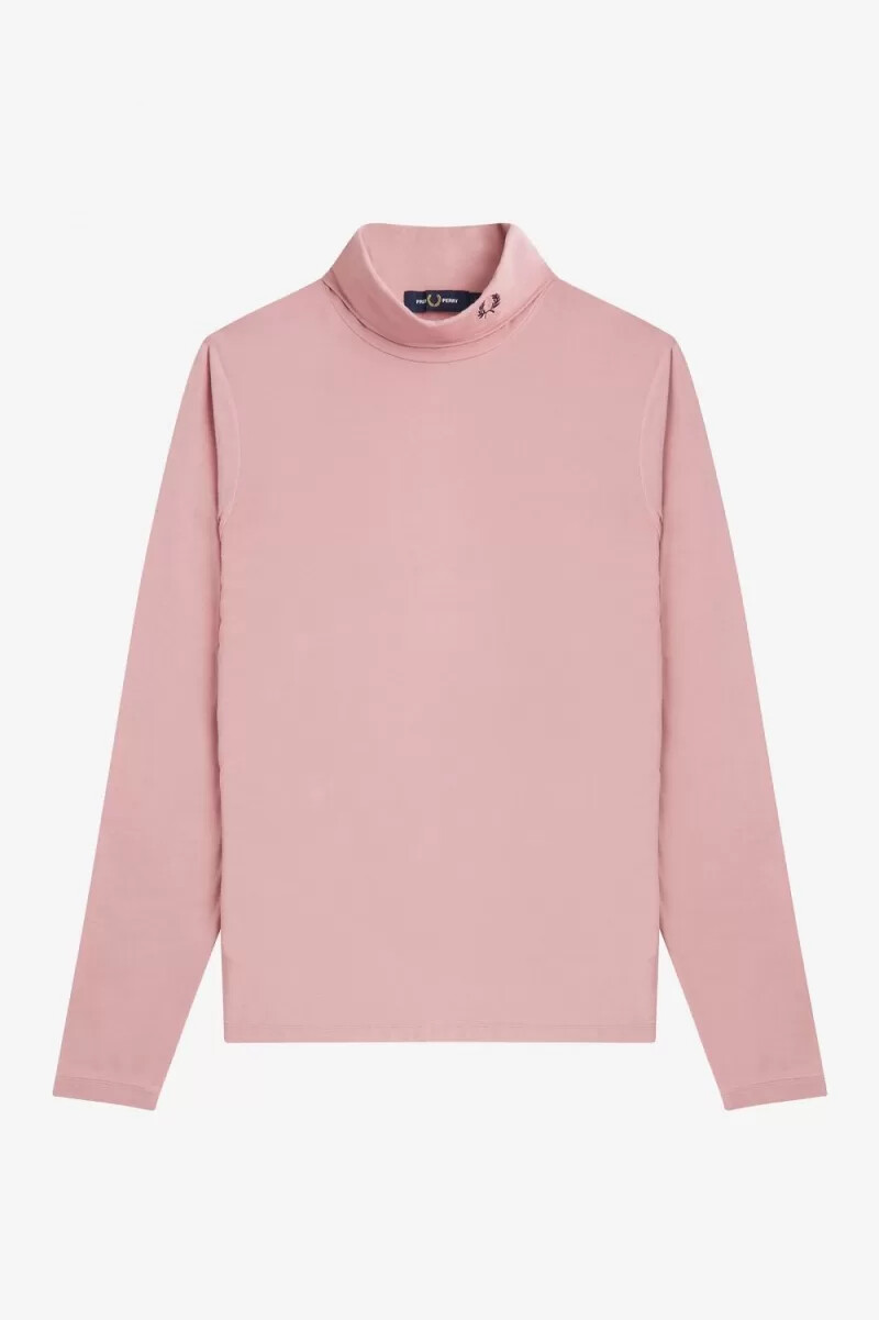 fred perry roll neck womens t-shirt dusty rose pink