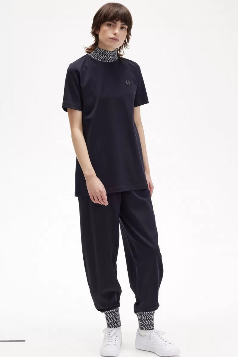 fred perry jacquard trim high neck womens t-shirt navy