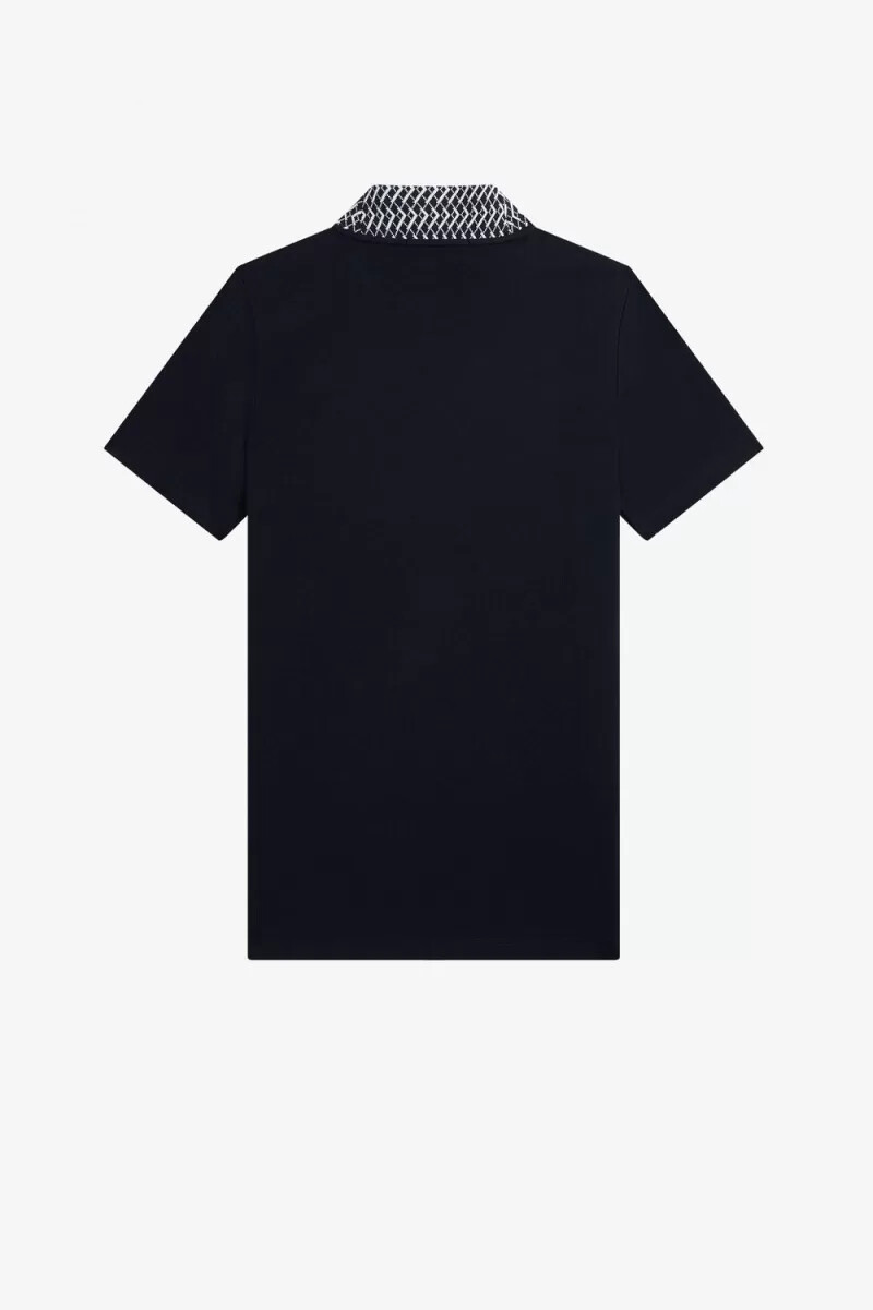 fred perry jacquard trim high neck womens t-shirt navy