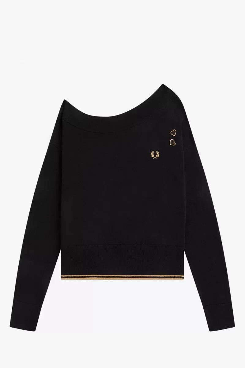 fred perry off-the-shoulder knitted womens t-shirt black