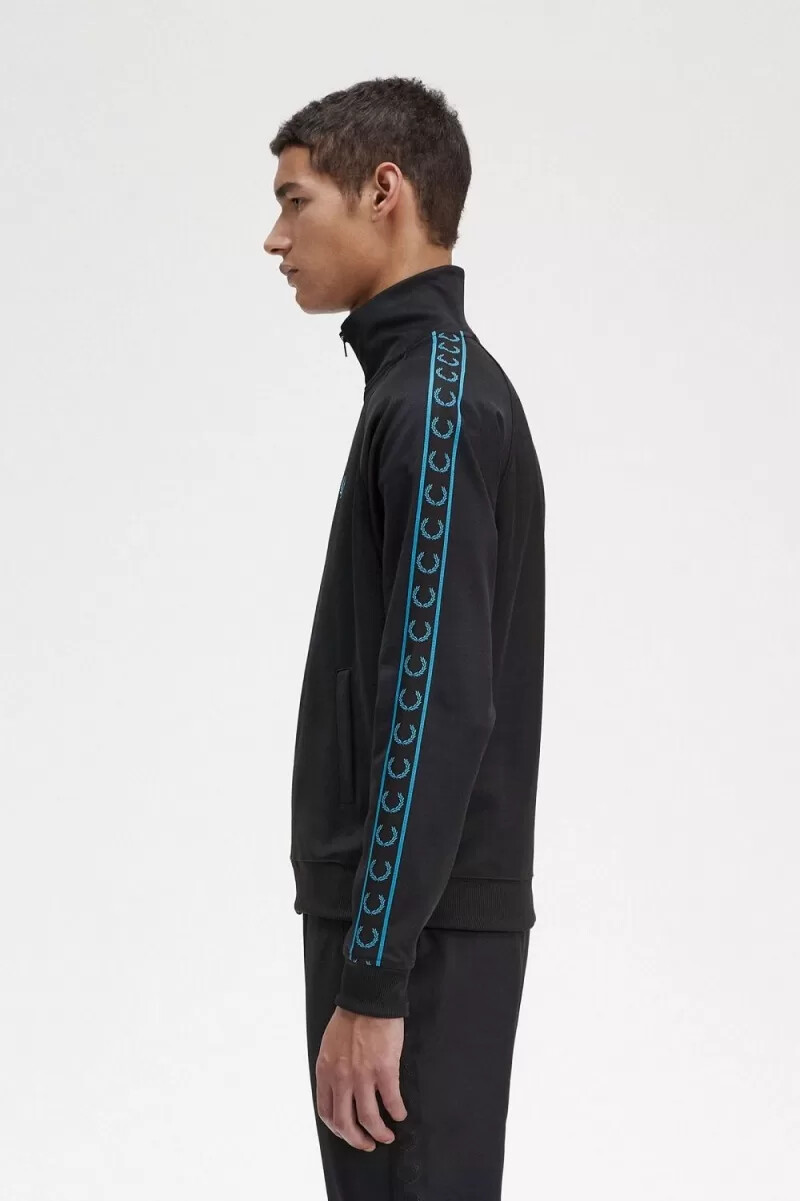 fred perry contrast tape mens track jackets black cyber blue